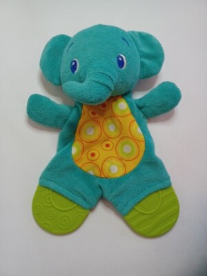 Bright Starts Teal Elephant Baby Toddler Security Blanket Crinkle Body Teether