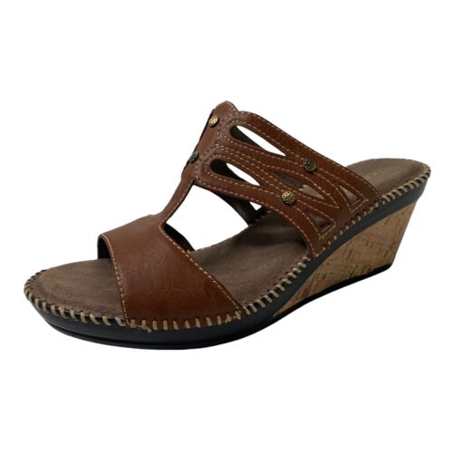 Natural Soul Womens Cork Faux Leather Slip On Wedges Sandals 8M Neale Brown