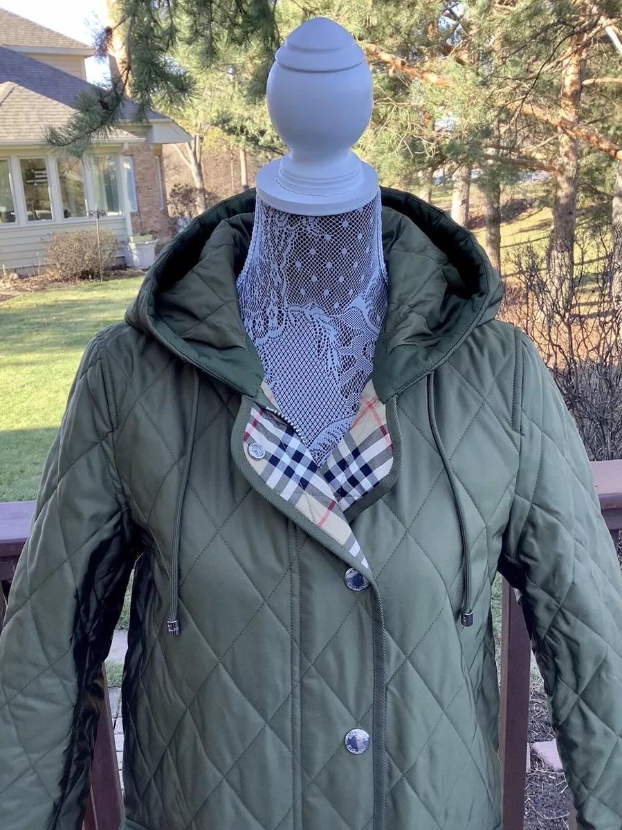 NEW 1 350 BURBERRY Women s Roxby Thermoregulated Quilted Coat Green XS