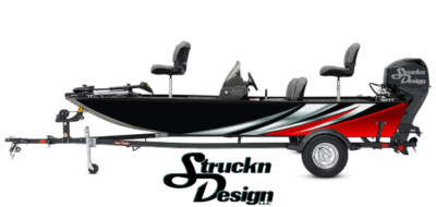 Retro Silver Red Waved Lines Black Vinyl Graphic Decal Kit Fish Boat Wrap USA