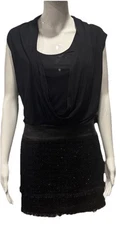 New Allen B Schwartz A.B.S. Textured Black Sleeveless Dress Metallic thread 2