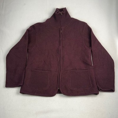 Tally-ho Womans 100% Wool Full Zip Cardigan Sweater Burgundy Mock Neck Medium