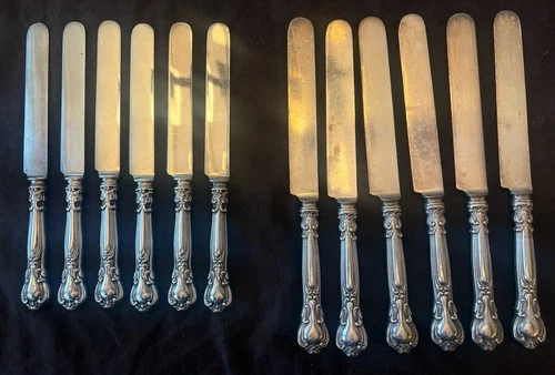 12pc Gorham CHANTILLY Sterling Handle Dinner Knives Monogram “W” Willard