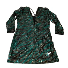 City Chic Dress Womens Size M 18 Green Black Sequin Shear Lined V Neck Divinity