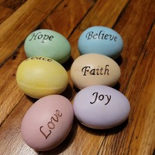 Easter Ceramic Painted Eggs Set of 6 Joy Faith Hope Love Peace Believe