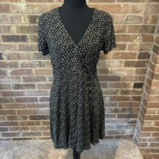 Madewell Women's Floral Button Front Mini Dress Black Yellow Size 8 Short Sleeve