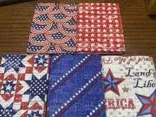 Fat Quarters-Patriotic, Americana, 4th July, Stars  Stripes cotton Set Of 5