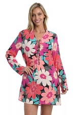 La Blanca Women's Floral Lace Front Swim Cover-Up Tunic Dress Multi Size Small