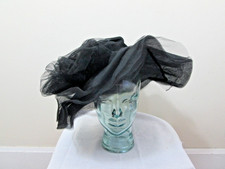 Vintage 20" Wide Brim Black Tulle and Mesh Fancy Hat