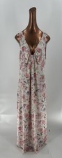 Vintage Shadow Line Nightgown Womens XL Pink White Floral V Neck Pearl Beads 80s