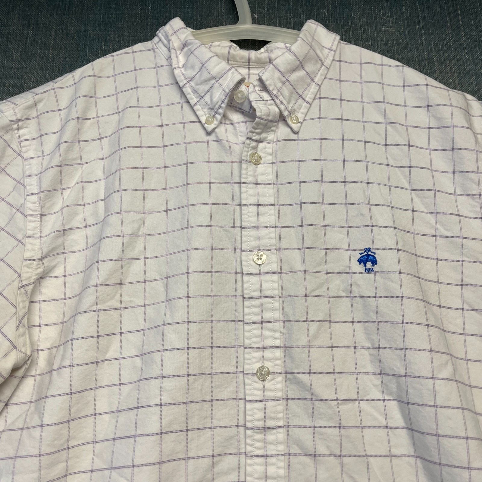 Brooks Brothers Red Fleece Men's Shirt Size XL White Short Sleeve Oxford Plaid thumbnail 2