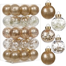 30PCS Christmas Balls Ornaments 2'' Shatterproof Tree Set Champagne and Clear