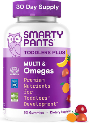 SmartyPants Toddler Multivitamin Gummies with Omega 3, Three Fruit, 60 Ct