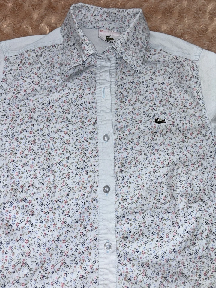 Blusa Top Camisa Top Lacoste Para Mujer Azul Claro Floral Manga 1/2 Abotonada Talla 42 Foto 4 de 4