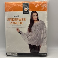 Adult spiderweb poncho costume Halloween silver sparkle