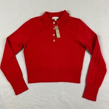 NWT J.Crew Featherweight Cashmere blend Polo Shirt Red Sweater Small holidays