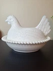 Vintage Indiana White Milk Glass Hen On Nest