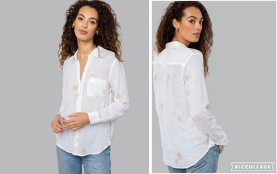 Rails Charli Rose Gold Palm Trees Linen Blend White Long Sleeve Shirt SZ XS NWT