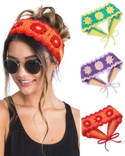 Hippie Hair Bandanas Headbands for Women Boho Headband Knit Hair Bands Floral...