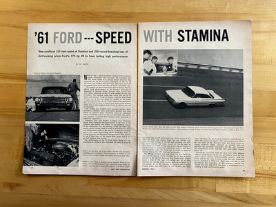 1961 Print Article 375 HP Ford Speed With Stamina Curtis Turner Daytona