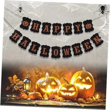 ERKOON Happy Halloween Banner Bunting with Pumpkin Sign for Halloween Wall 