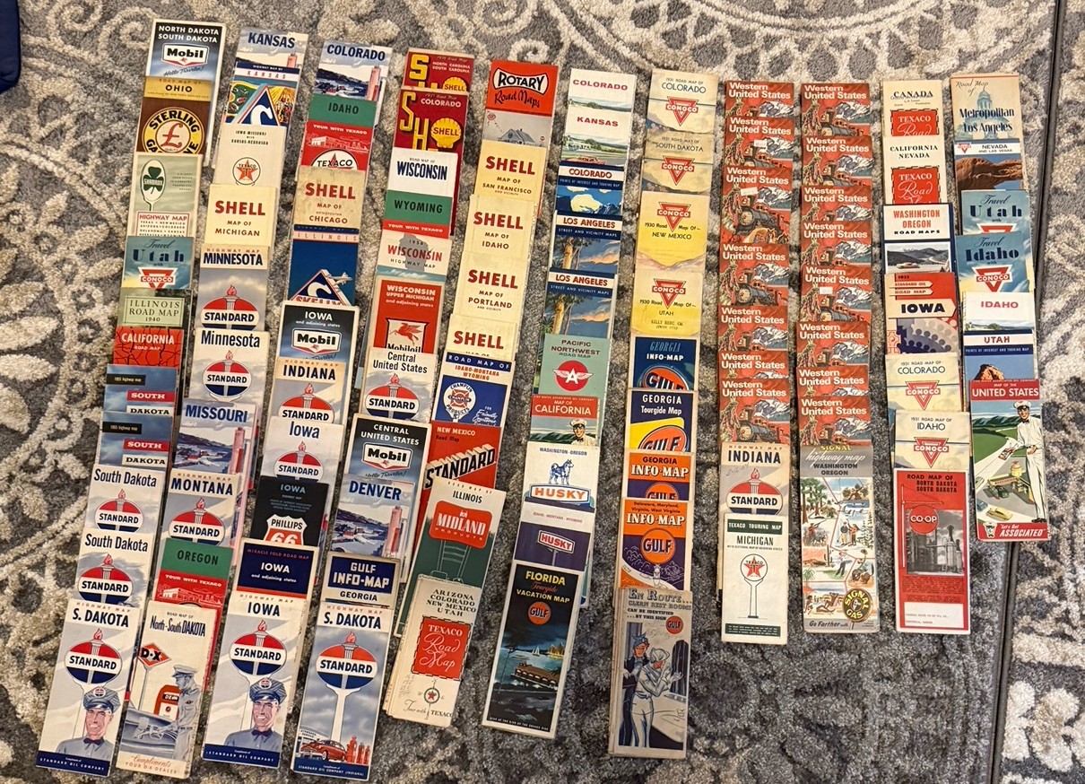 Map Lot Of 102 Vintage Various Road Maps Highway Maps Gas Maps Oil Maps ...