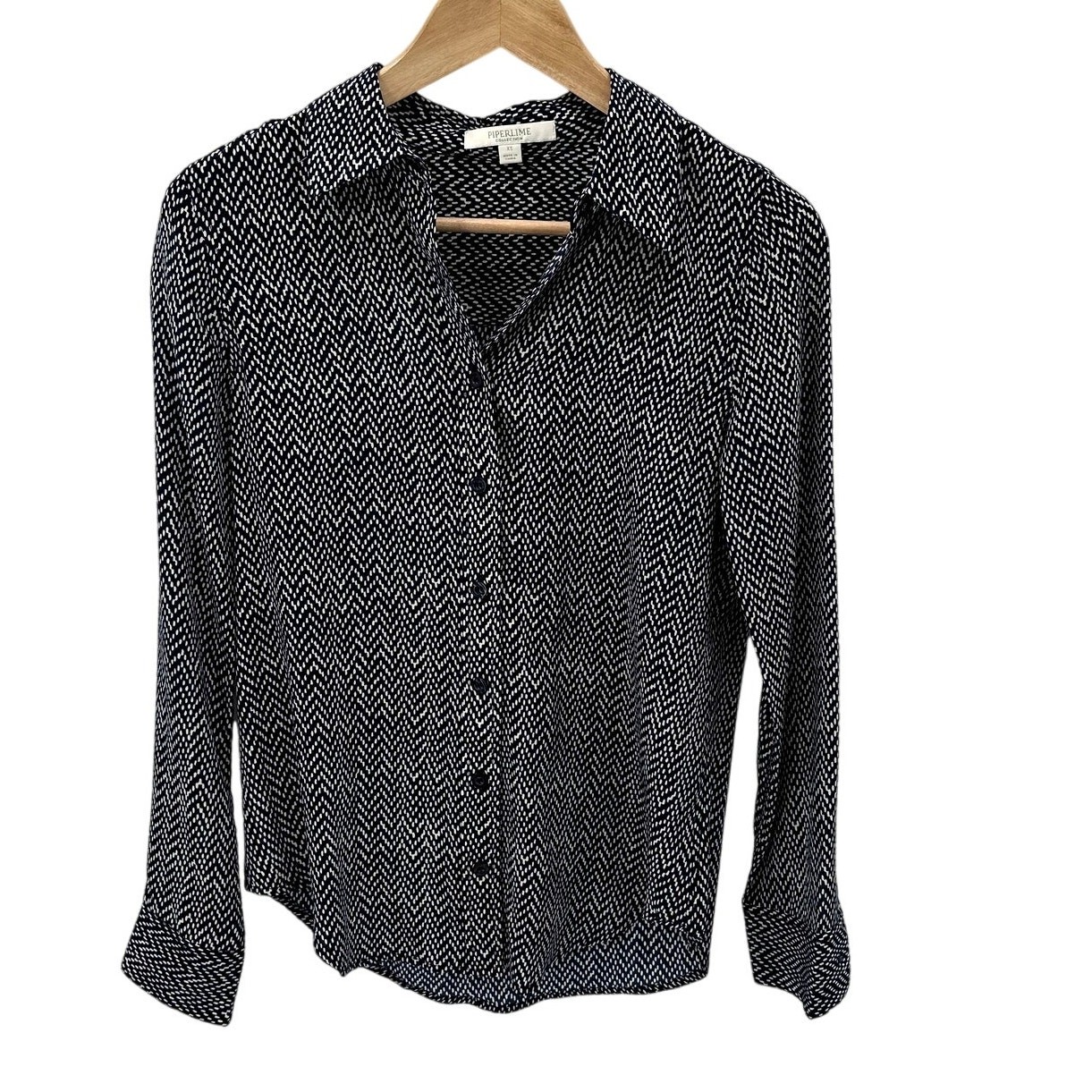 PIPERLIME Herringbone Collared Button Down Shirt … - image 1