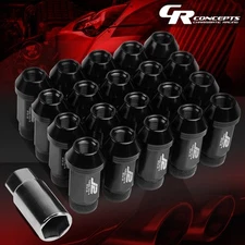 J2 M12 X 1.25 7075 ALUMINUM 25MM OD/50MM 20PCS OPEN END LUG NUT W/ADAPTER BLACK