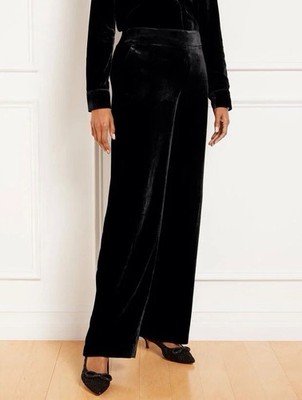 Talbot s Effortless Wide Leg Velvet Women s Pants-Black-Size 16-New!