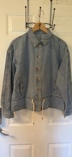 Women's Juniors M Blue Short Button-Front Jacket Long Sleeve Drawstring Hem
