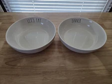 Rae Dunn by Magenta Lot of 2 Pasta Salad Soup Serving Bowls Bowl LET'S EAT DINNE