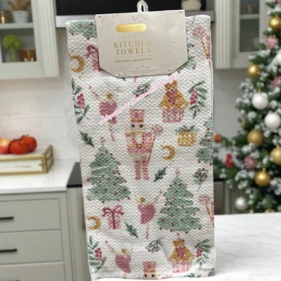 Christmas Kitchen Pink Towels Set 3, Nutcracker Ballet Ballerina Teddy Bear New