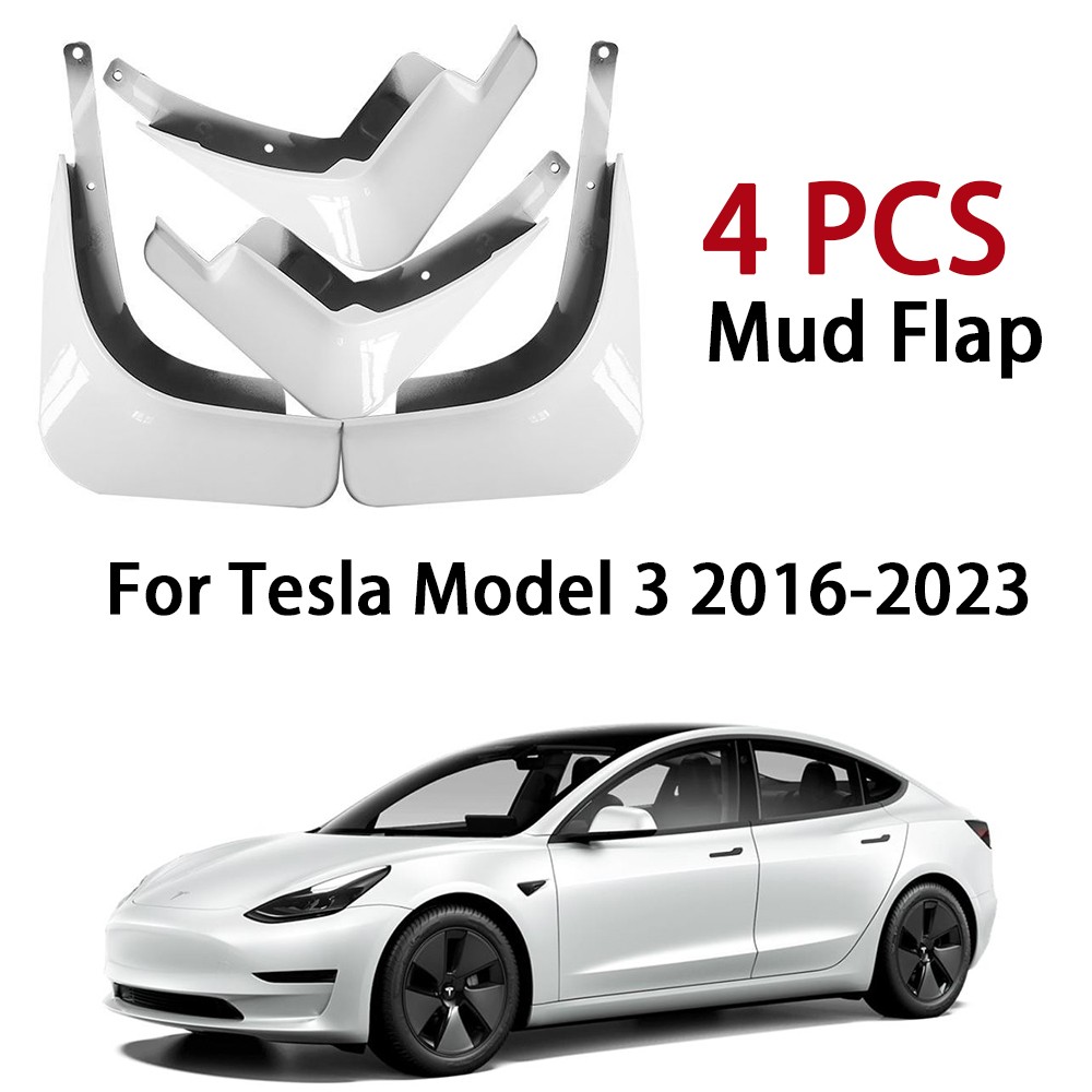 For Tesla Model 3 Mud Flaps Painted Pearl White 2016-2023 No Drilling Holes