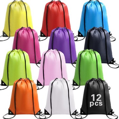 12 Pcs Waterproof Gym Sports Cinch Drawstring Backpack Bags Bulk Travel