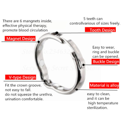 Adjustable Men Penis Ring Metal Foreskin Correction Glans Ring V Type Magnetic - Picture 1 of 15