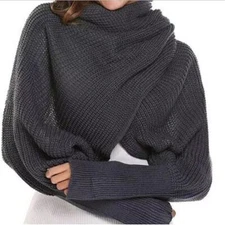 Men Women Scarf Poncho Autumn Winter Knitted Long Sleeve Wrap Shawl Scarf US