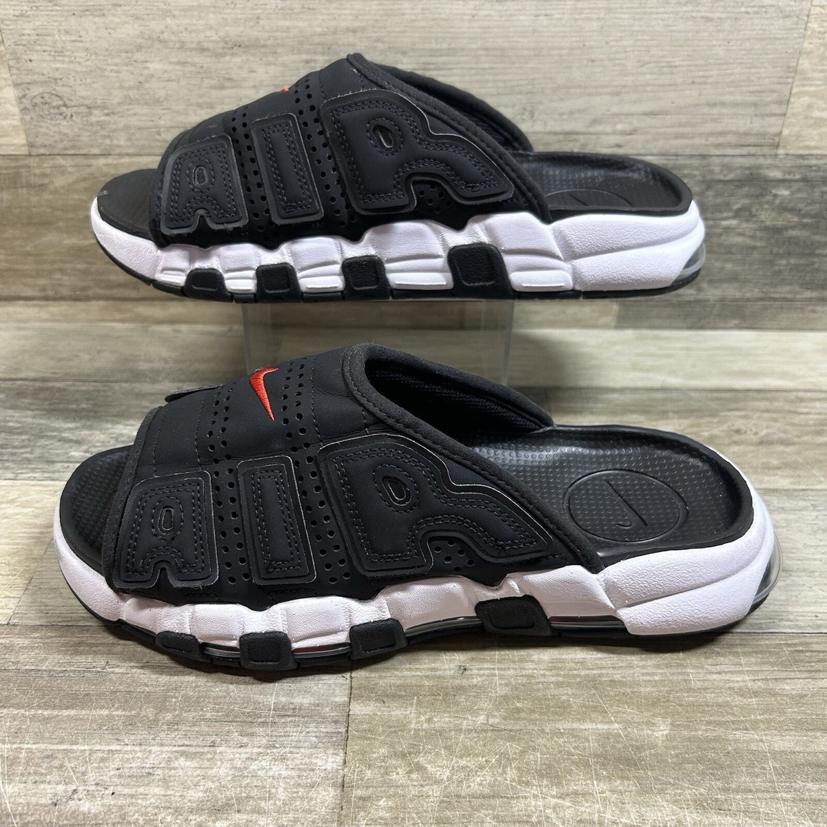 Nike Air More Uptempo Slides Men's 8 Black White Red Sandal Nike Air More Uptempo Slides Men's 8 Black White Red Sandal