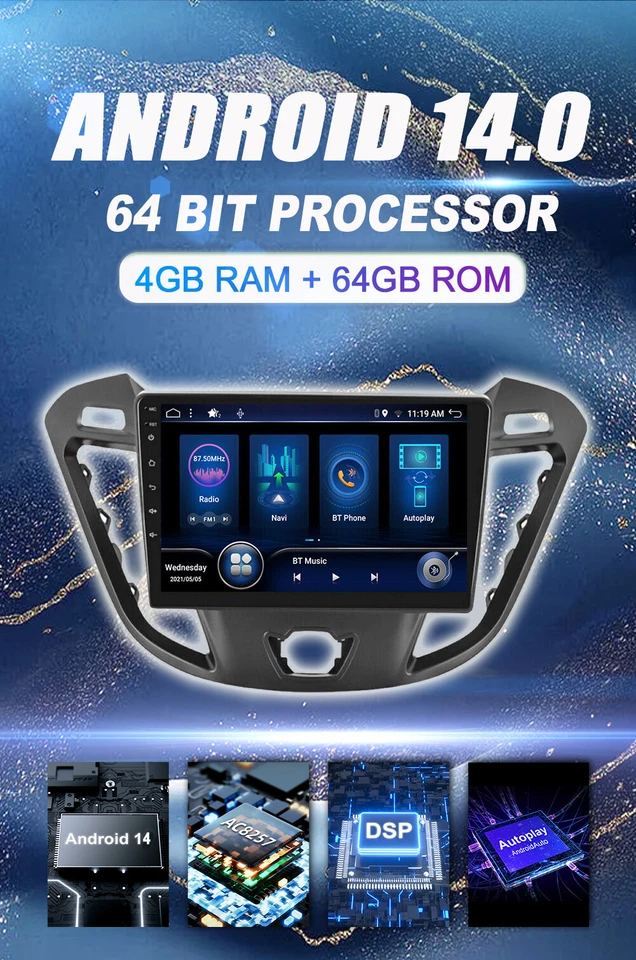 Für Ford Transit Custom 2012-2021 Autoradio Android 14 GPS Navi DAB+ ★4GB+64GB★ - Bild 3 von 4