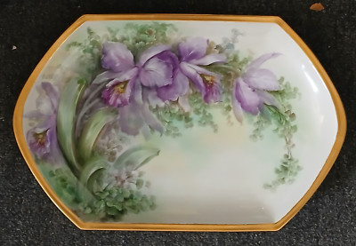 17'' 1884 MZ Moritz Zdekauer Austria Cattleya Corsage Orchid Vanity Dresser Tray