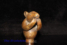 Chinese Rare Retro Bronze Zodiac Rat Cane Walking Stick Head Handle Accessories
