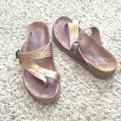Mephisto Helen cork footbed toe loop sandals metallic… Gem