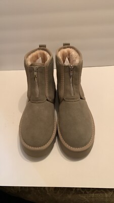 Moon Ryder Ankle Boots Tan SZ 8 M Zip Front Fleece Lined