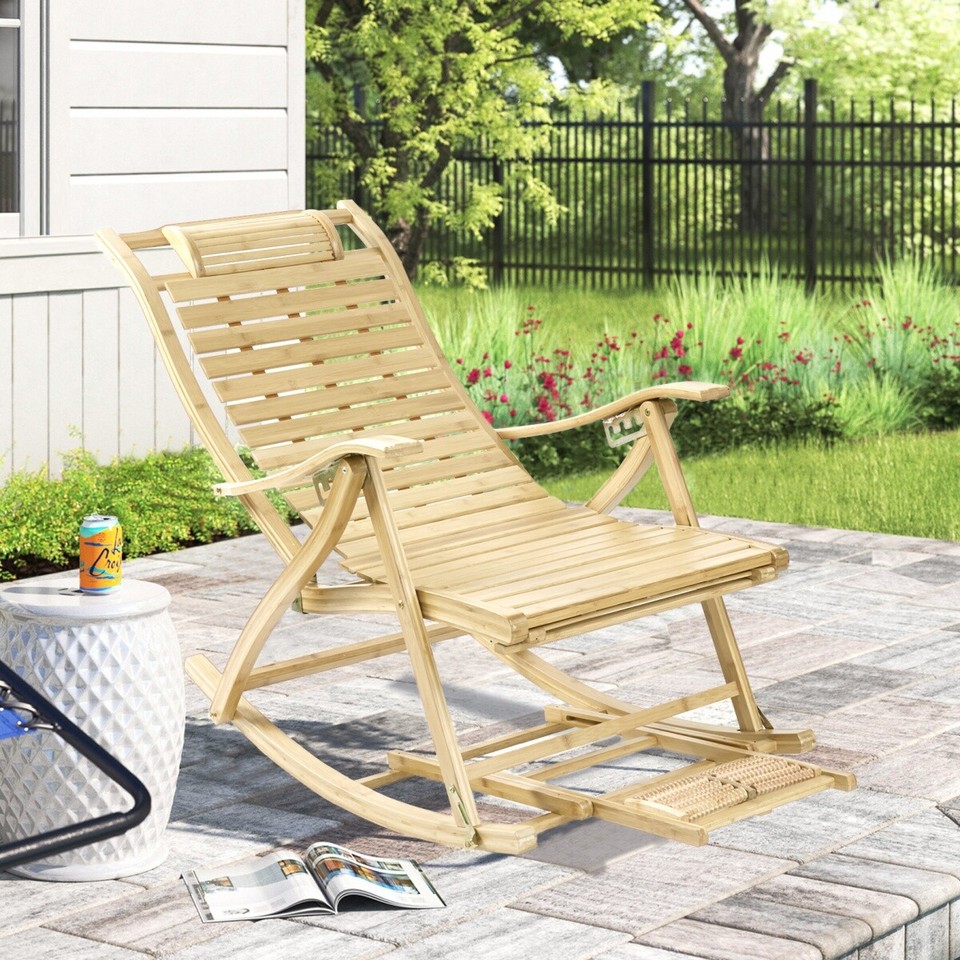 Extra Large Rocking Chair Wooden Lounge All Weather Recliner with High ...