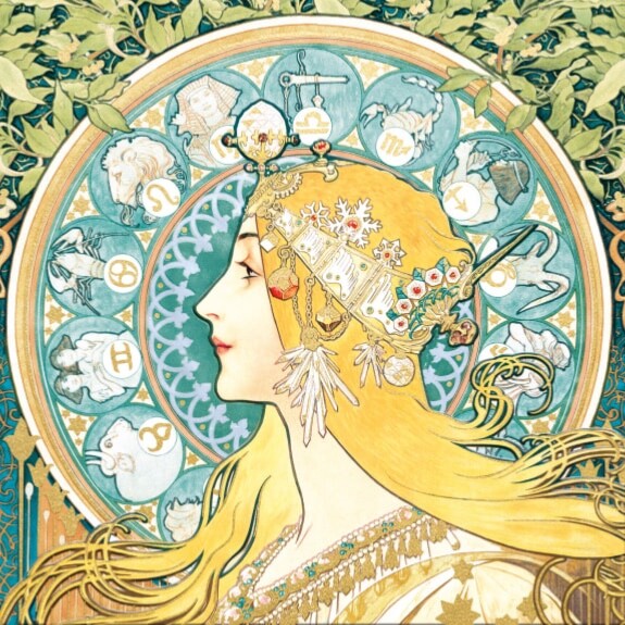 La Plume - Art Blank Greeting / Birthday Card - Art Nouveau Zodiac  Mucha V&A