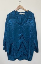 Vtg Victoria's Secret Gold Label Women's Green Teal Satin Sleep Night Shirt M/L