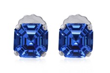 8x8mm Asscher Cut Simulated Blue Sapphire Stud Earrings For Women's Screw Back