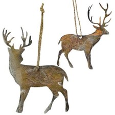 Set/12 RUSTY DEER STAG REINDEER ORNAMENT PRIMITIVE CUTOUTS CUTOUT METAL 4-5"