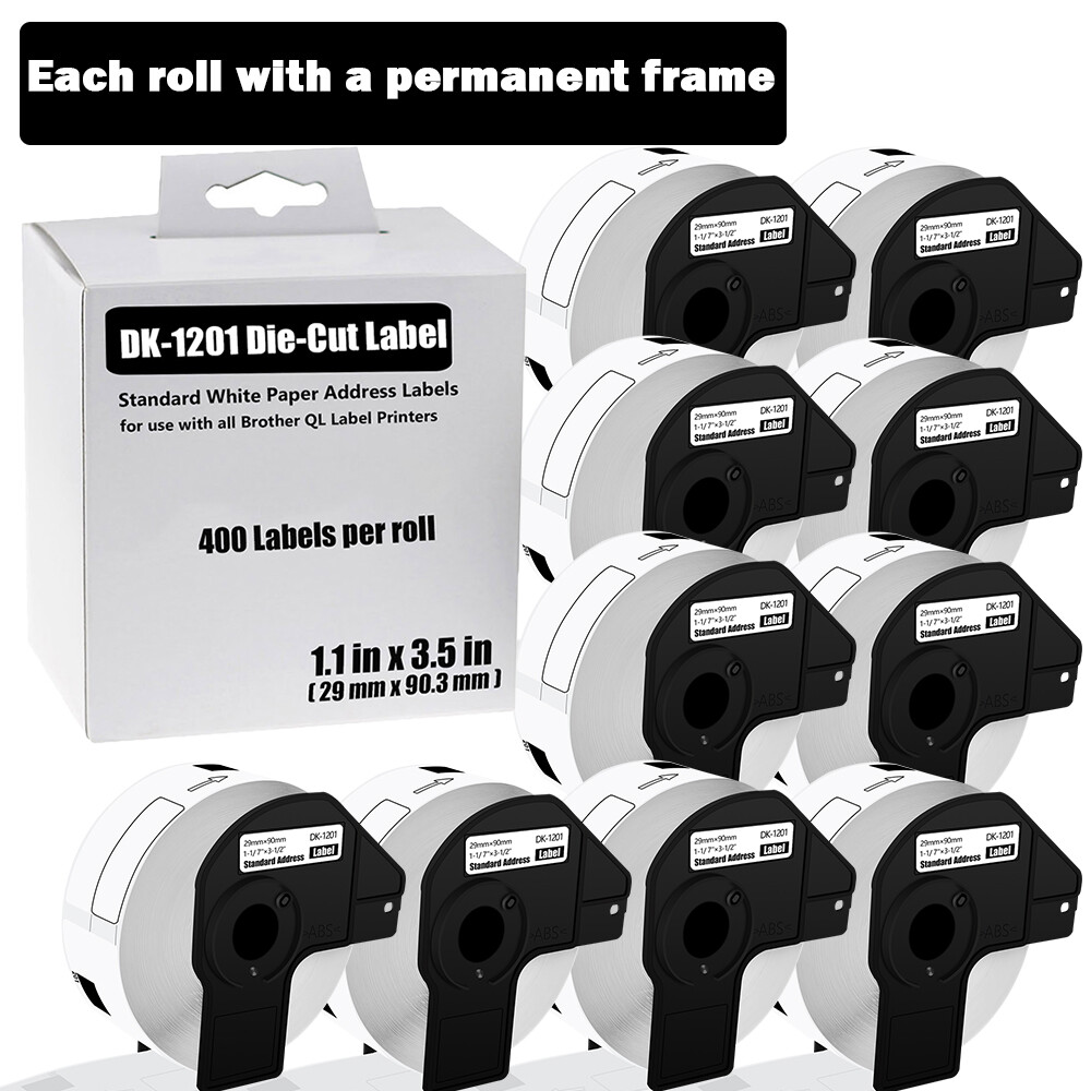 10 Rolls 29x90mm Shipping Labels for Brother QL710W DK-1201 1-1/7x3-1/2 Inch
