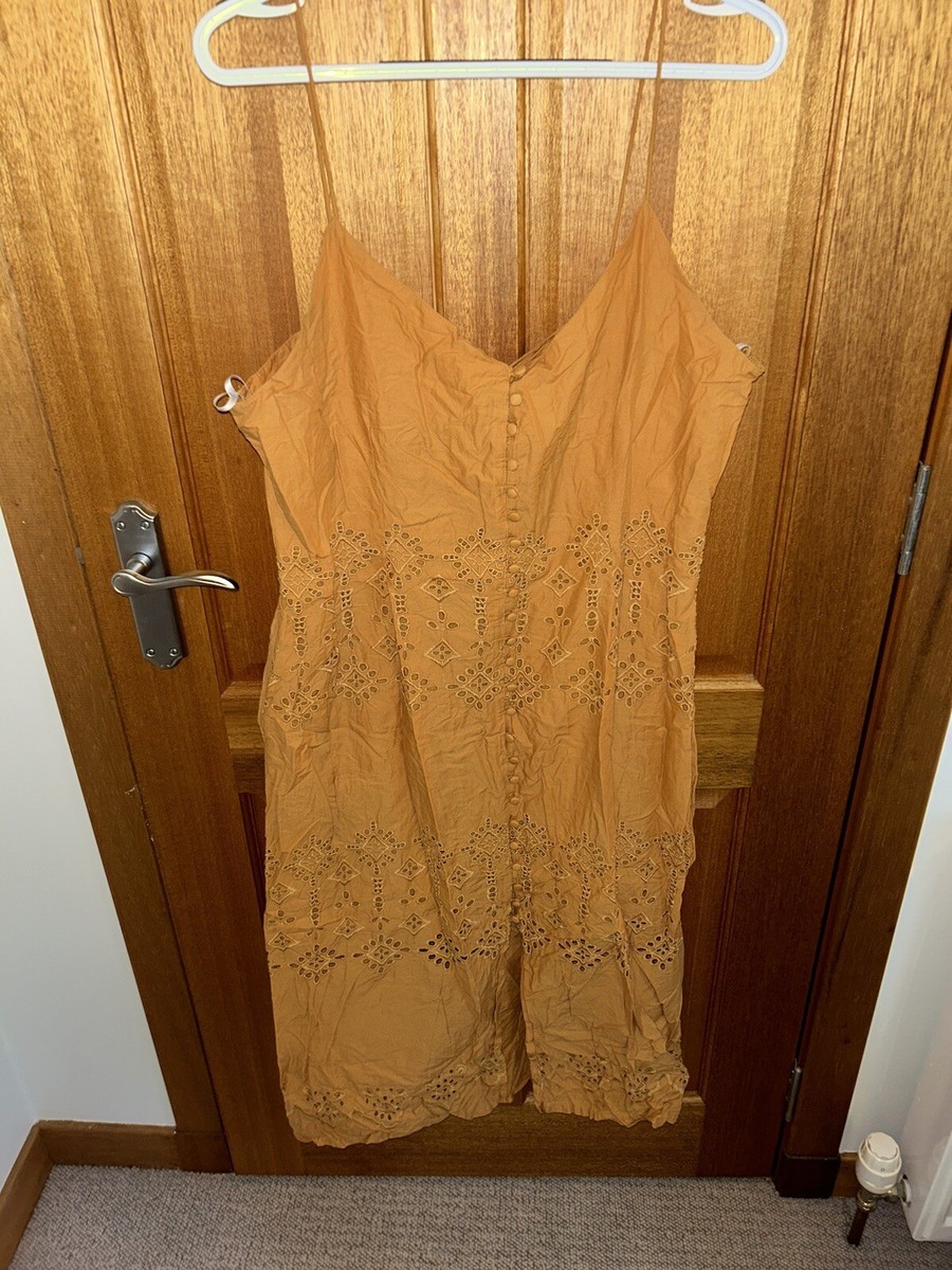 Mustard Long Waist Hugging Dress With Zip And Tie At Back Size 18