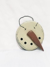 Snowman Face Wood Christmas Ornament 3" Weathered Look